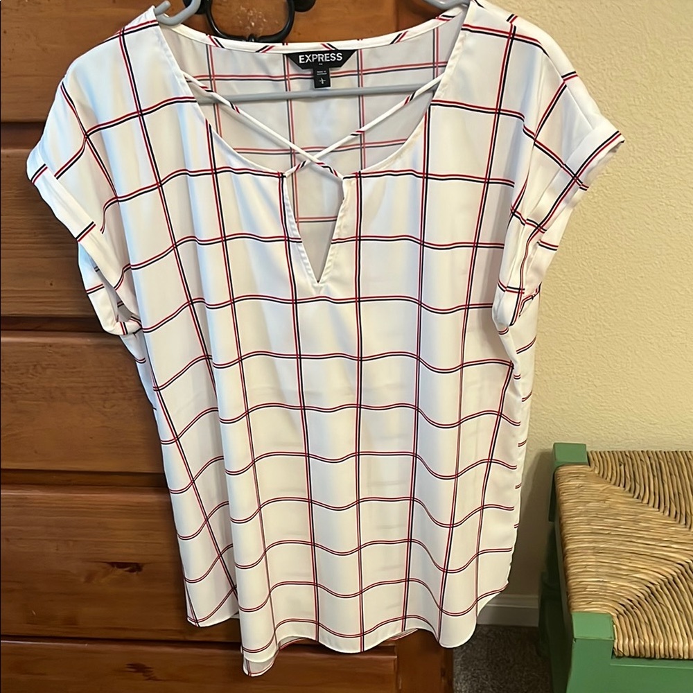 Express White and Cream Tie Front Blouse